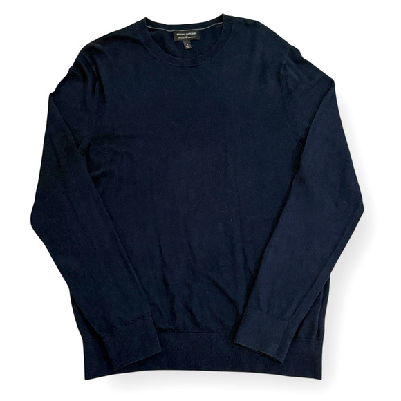 Banana Republic Mens L Luxe Sweater Collection Navy Blue Crewneck Cotton Blend - Picture 3 of 7